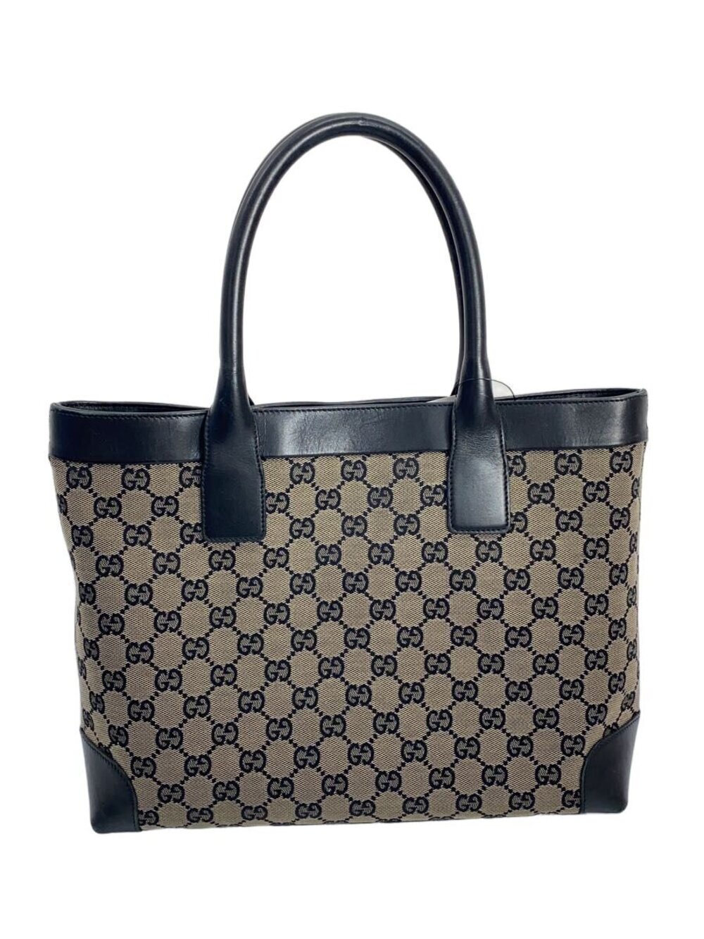 Gucci GG canvas tote bag black leather dual rolled handles
